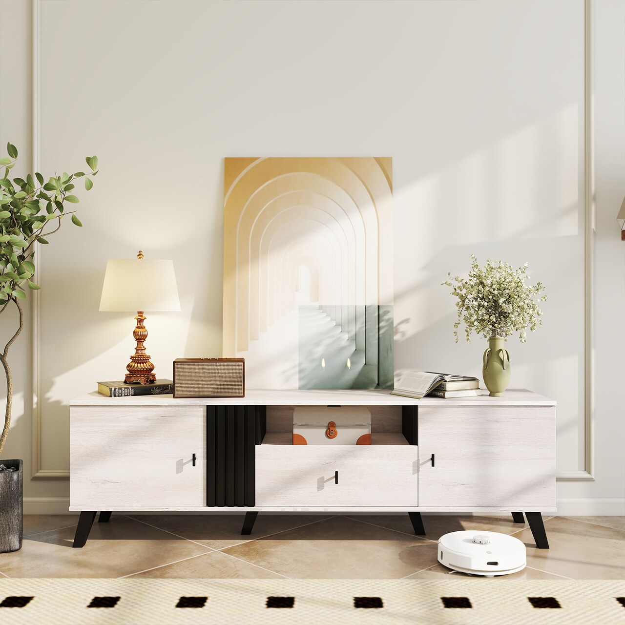 Mid Century Modern TV Stand with Storage, Entertainment Center for 80” TVs